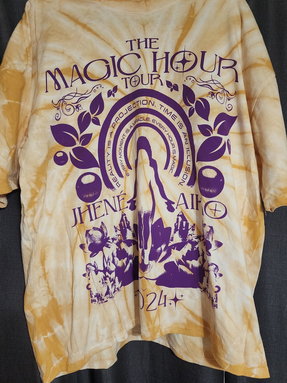 Sony Yellow Tie-Dye Short Sleeve Tee with Purple Graphic